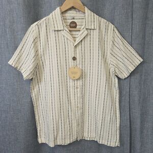 NWT COMMON PEOPLE Harris Shirt Linen Blend SS Tri Stone Stripe Men's S MSRP $179